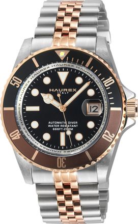Haurex Mens Eterno Brown Bezel Black Dial Two Toned Stainless Steel Bracelet Watch - One Size