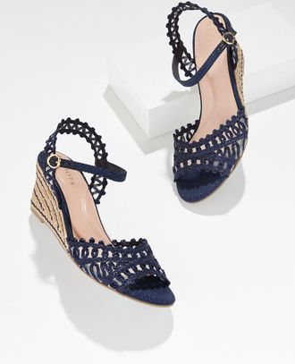 Talbots Royce Raffia Wedge Sandals - Blue - 10 1/2 M Talbots