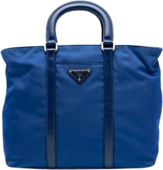 Prada Pre-owned Tote Bags, female, Blue, Size: ONE SIZE Pre-owned Vintage Nylon Tote Bag