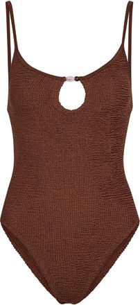 Hunza G Mia Beaded Crinkle Swimsuit - Brown - One Size