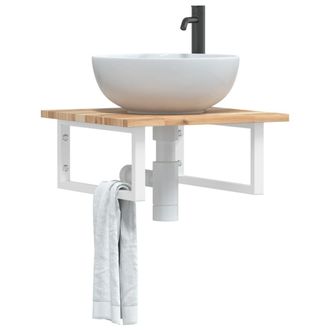 vidaXL Ripiano A Parete Per Lavabo In Acciaio E Massello Di Acacia Vidaxl