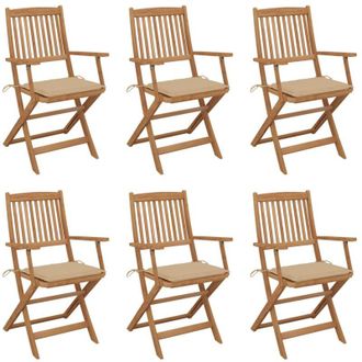 vidaXL Vidaxl - Sillas De Jard&iacute;n Plegables 6 Uds Y Cojines Madera Maciza Acacia