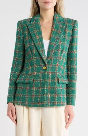 L'agence Gweny Relaxed Fit Tweed Blazer in Green Windowpane Tweed at Nordstrom Rack, Size 0