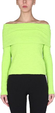 Msgm Green Textured Off Shoulder Top