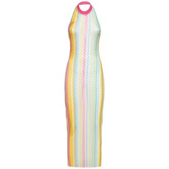 Missoni Knitted Dresses, female, Multicolor, S, Long fitted multicolored dress with chevron pattern
