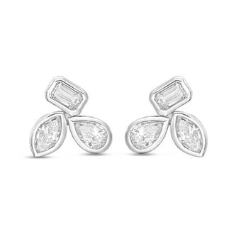 Diana M. Jewels 14K WG Gold 3 Stone Bezel Earrings 12.00 Ct Tw
