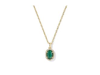 Kendra Scott Daphne Crystal Frame Short Pendant Womens Necklace Womens Necklace Gold Green Malachite, Brass/Crystal/Gold-Plated