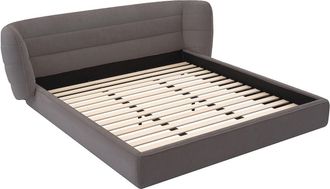 Vente-Unique Cama 140 x 200 cm con cabecero curvado - Tela de rizo - Gris - LARUMO de Maison C&eacute;phy