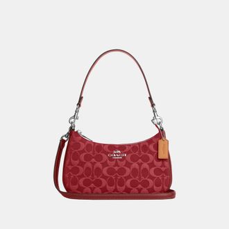 Coach Womens Teri Shoulder Bag In Signature Denim - Red - One Size
