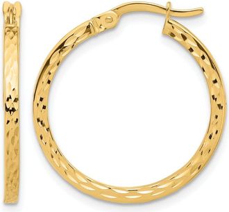 Diamond2Deal 14K Yellow Gold Round Diamond-cut Hoop Earrings 24 mm
