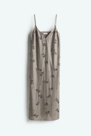 H&M Kleid mit Perlenstickereien - Grau