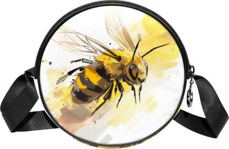 Generic Circle Crossbody Bag for Women, Honey Bee Small Sling Bag Daypack with Zipper Adjustable Shoulder Straps Casual Ladies Girls Round Purse