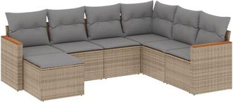 vidaXL Vidaxl - Set Sof&aacute;s De Jard&iacute;n 7 Piezas Y Cojines Rat&aacute;n Sint&eacute;tico Beige