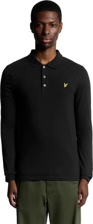 Lyle & Scott Herenpoloshirt met lange mouwen en merklogo op de borst (Jet Zwart)