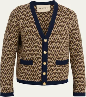 Valentino Garavani Mens Jacquard-Knit Wool Cardigan