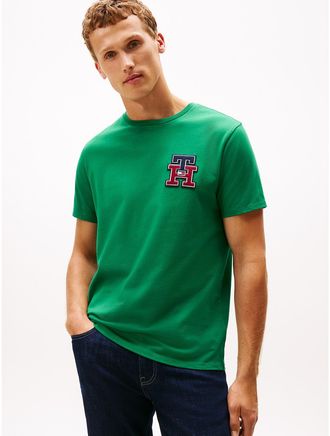 Tommy Hilfiger Mens Textured Monogram Logo T-Shirt - Green - XS