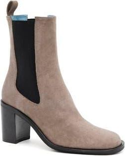 Valentina Rangoni Petalo Double Gored Bootie - Beige Italian Nabuk 25 in Block Heel at Nordstrom, Size 9.5