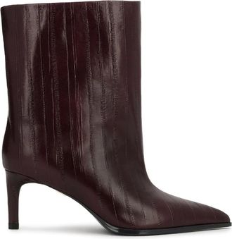 Kazar Leren enkellaarsjes met reli&euml;f - Dames - Laarzen met Hak - Bruin - 38 EU - Leer - Schoenen