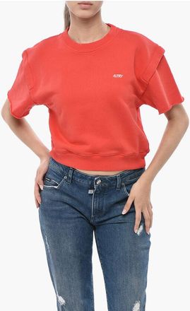 Autry Short-Sleeve Crewneck Sweatshirt with Raw-Edge Detail size L