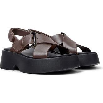 Camper Tasha X-Strap Platform Sandal in Medium Brown at Nordstrom, Size 39