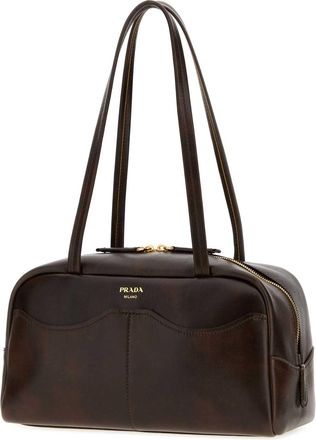 Prada Womens Calf Leather Shoulder Bag Brown