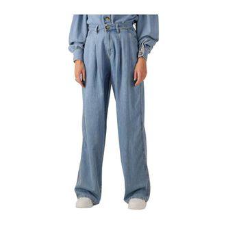 Notre-V Jeans, Dames, Blauw, L, Katoen, Wijde Blauwe Jeans voor Herfst/Winter