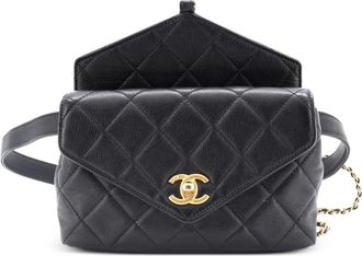 Chanel Carry With Chic Chain Flap Waist Bag Quilted Calfskin belt bag - Zwart