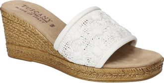 Easy Street Ricci Espadrille Platform Wedge Slide Sandal in White Raffia Flowers at Nordstrom Rack, Size 7.5