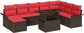 vidaXL Conjunto De Sof&aacute; De Jard&iacute;n 9 Uds. Marr&oacute;n Rat&aacute;n Sint&eacute;tico Vidaxl