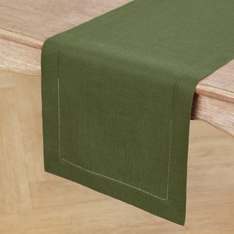 Solino Home Linen Table Runner for Dining Table, Holiday and Everyday Table Decor - Classic Hemstitch in Olive at Nordstrom, Size Xx-Small