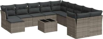 vidaXL Set De Sof&aacute;s De Jard&iacute;n 12 Pzas Con Cojines Rat&aacute;n Sint&eacute;tico Gris Vidaxl