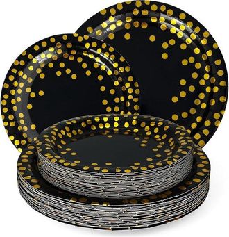 OEM Juego De 40 Platos De Papel Para Fiestas, Con Platos De 23 Cm Y 18 Cm, Y Platos Con Puntos Dorados, Adecuados Para Bautizos, Cumplea&ntilde;os Y Bodas