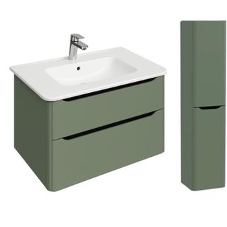 Vitra Mueble De Lavabo De Pared Vitra Sento Round De 80 Cm En Verde Mate + Columna Derecha
