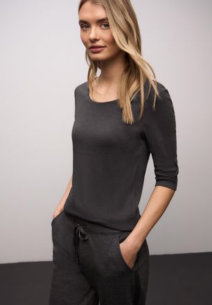 Street One 3/4-Arm-Shirt STREET ONE Style Pania, Damen, Gr. 38, schwarzest braun, Jersey, Obermaterial: 50% Baumwolle, 50% Modal. Futter: 100% Baumwolle, slim fi