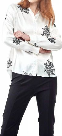 Insight Sequins Flower Button Up Top In White