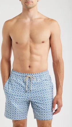 Fair Harbor The Bayberry Geo Print Water Repellent Swim Trunks in Searsucker Sea Blue Tiles at Nordstrom, Size Xx-Large