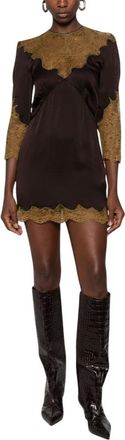 The Attico Green Lace Round Neck Mini Dress