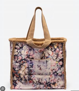 Johnny Was Zaira Faux Suede Butterfly Tote Bag In Beige