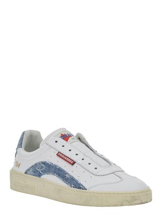 Dsquared2 Mens Low Top Sneaker White Leather With Denim Calf Trainers