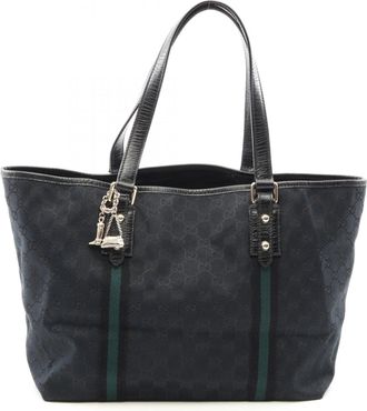 Gucci Black Green Canvas Leather Handbag Tote Bag (Pre-Owned)