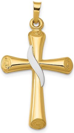 Diamond2Deal 14k Two-tone Gold Hollow Cross Drape Pendant