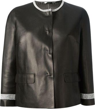 Dolce & Gabbana black leather cropped jacket Size XS