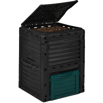 Relaxdays Compostiera da Giardino in Plastica, 230 l per Compost, Contenitore per Foglie, HxLxP: 80 x 60 x 57 cm, Nero - Relaxdays