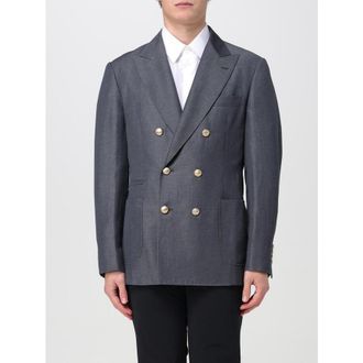 Brunello Cucinelli MenS Grey Wool Linen Double Breasted Jacket, Size 52