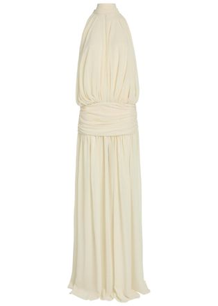 De La Vali DE LA Vali Cruz Draped Scarf-effect Chiffon Maxi Dress - Cream - 12 (UK12 / M)