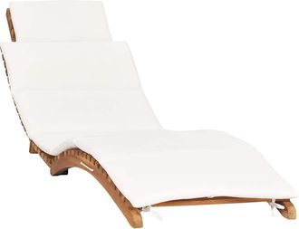 vidaXL Tumbona Plegable Con Coj&iacute;n Blanco Crema Madera Maciza De Teca Vidaxl