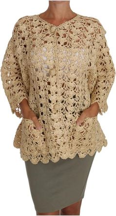 Dolce & Gabbana Beige Gehaakte Gebreide Raffia Vest - Dames - V-hals truien - Beige - S - Truien & Vesten