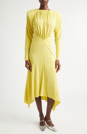 Stella McCartney Gathered Long Sleeve Jersey Midi Dress in Mimosa at Nordstrom, Size 10 Us