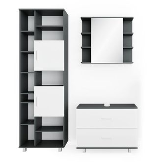 Vicco Conjunto De Muebles De Ba&ntilde;o Ilias, Blanco/antracita, 3 Partes, Con Mueble Alto