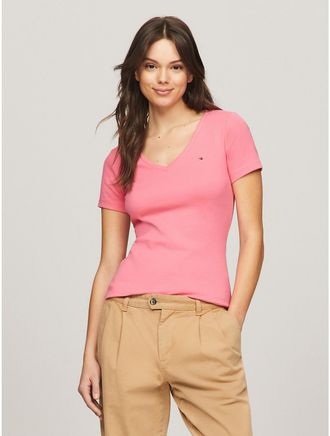 Tommy Hilfiger Womens V-Neck Favorite T-Shirt - Pink - XXS